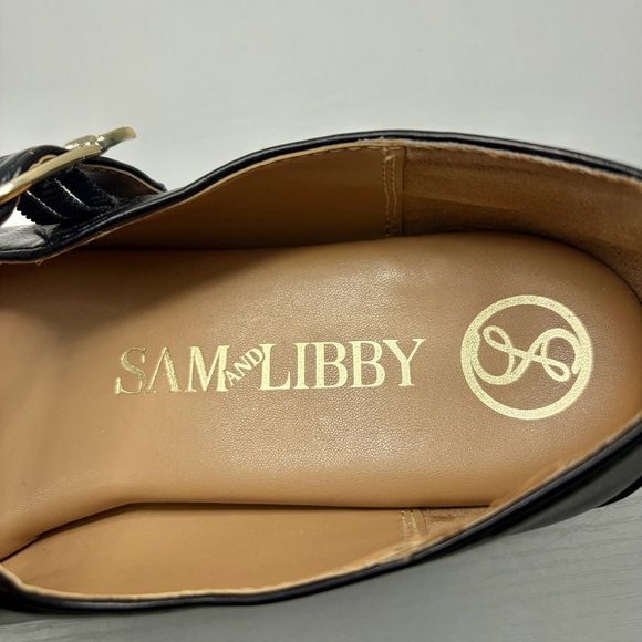Sam & Libby Fredi Black Mary Jane Gold Buckle Leather Flats Size 8 1/2 - Picture 13 of 16